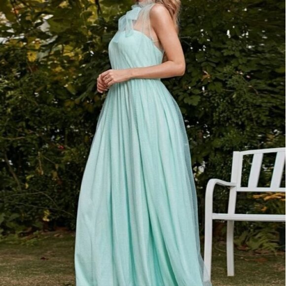 MINT BLUE RUFFLE SHEER STAND COLLAR PREMIUM BRAND AND QUALITY SPECIAL EV… - Picture 7 of 9